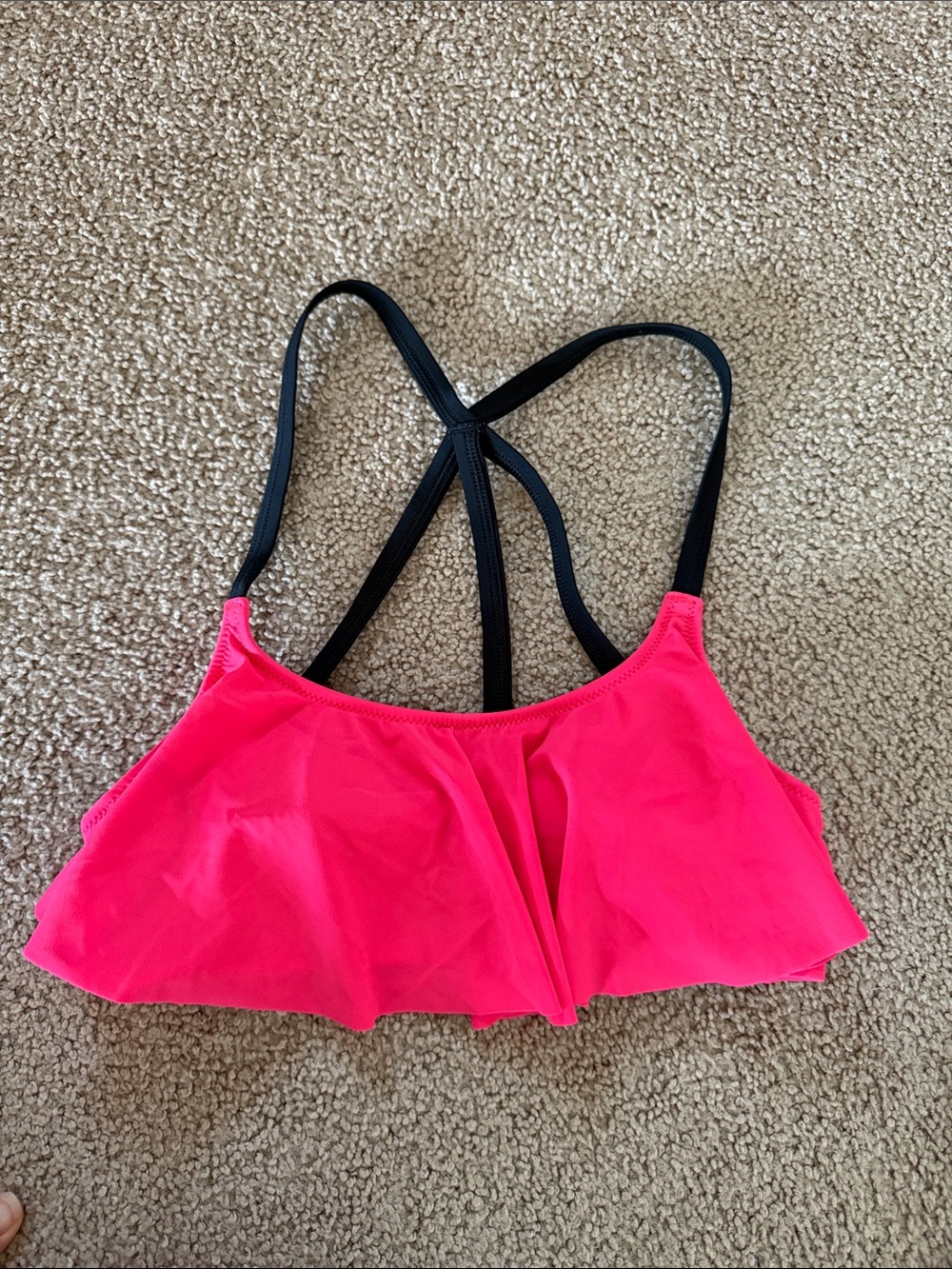 PINK Victoria's Secret Neon Pink Bikini Top with Black Straps